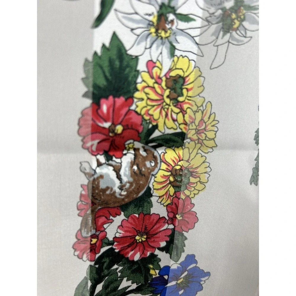 Vintage Scarf Silk Hand Rolled White Multicolor Spring Floral Flowing Read